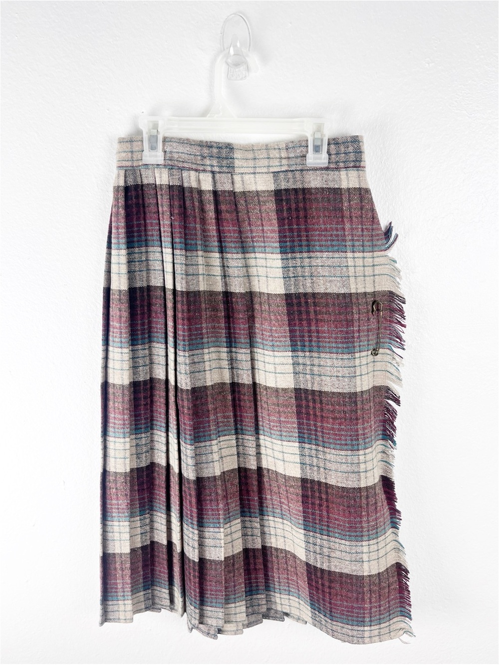 KAYO Vintage Pleated Plaid Wool Blend Skirt Size 9/10 Mature Cabin Modest Rustic